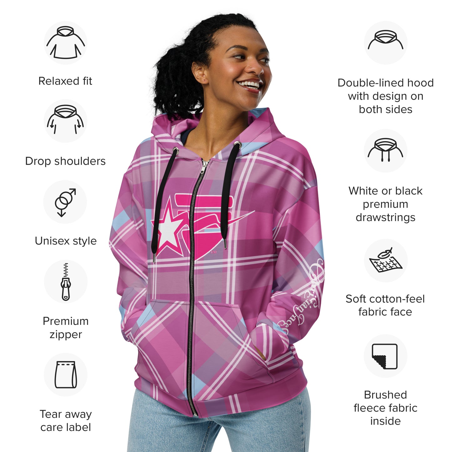 Christian Princess pink plaid Unisex zip hoodie