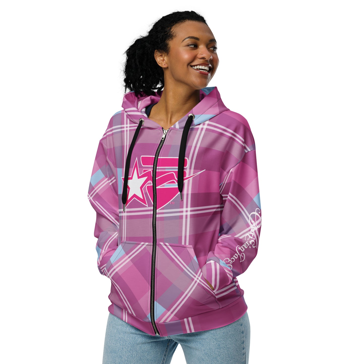 Christian Princess pink plaid Unisex zip hoodie