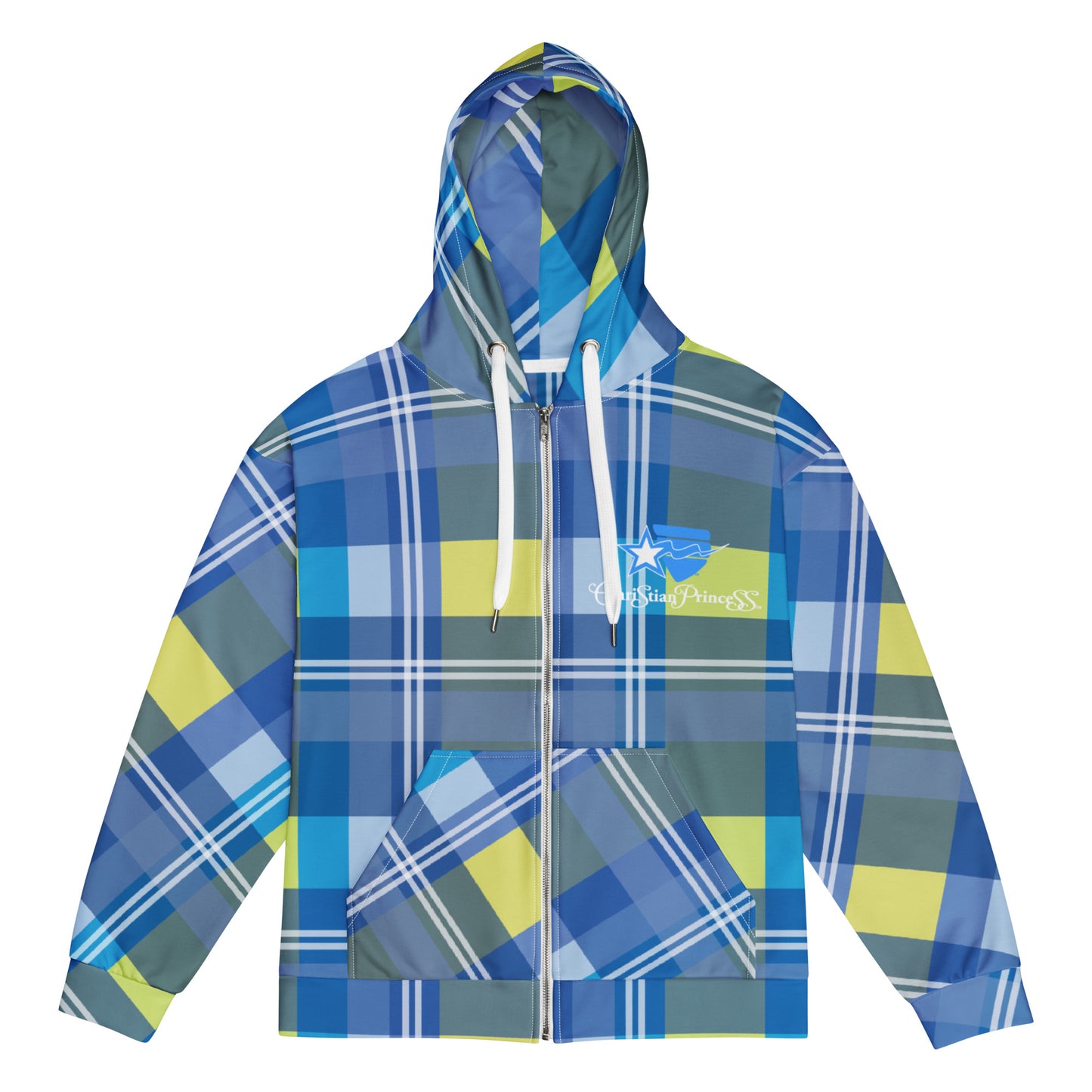 Christian Princess TM blue/yellow plaid Unisex zip hoodie free shipping