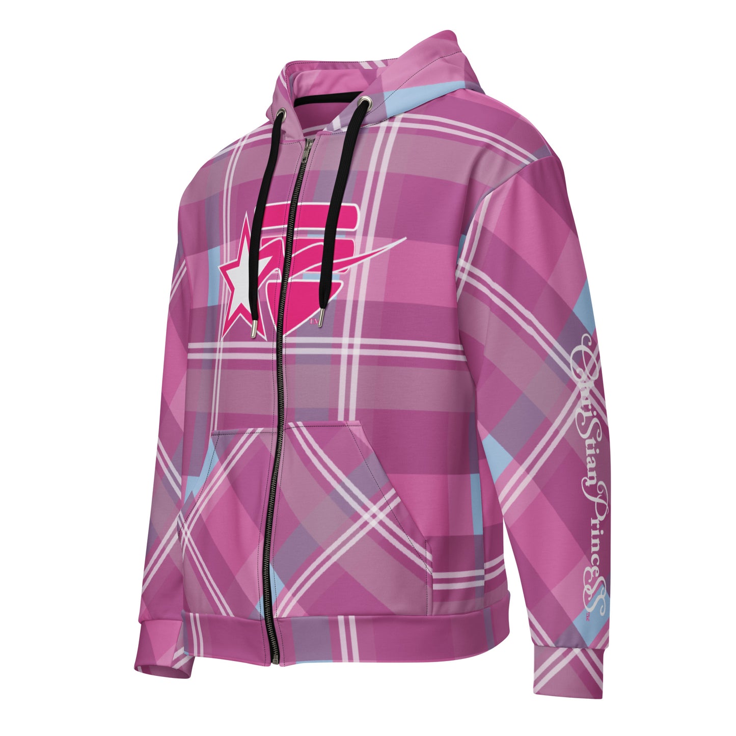 Christian Princess pink plaid Unisex zip hoodie