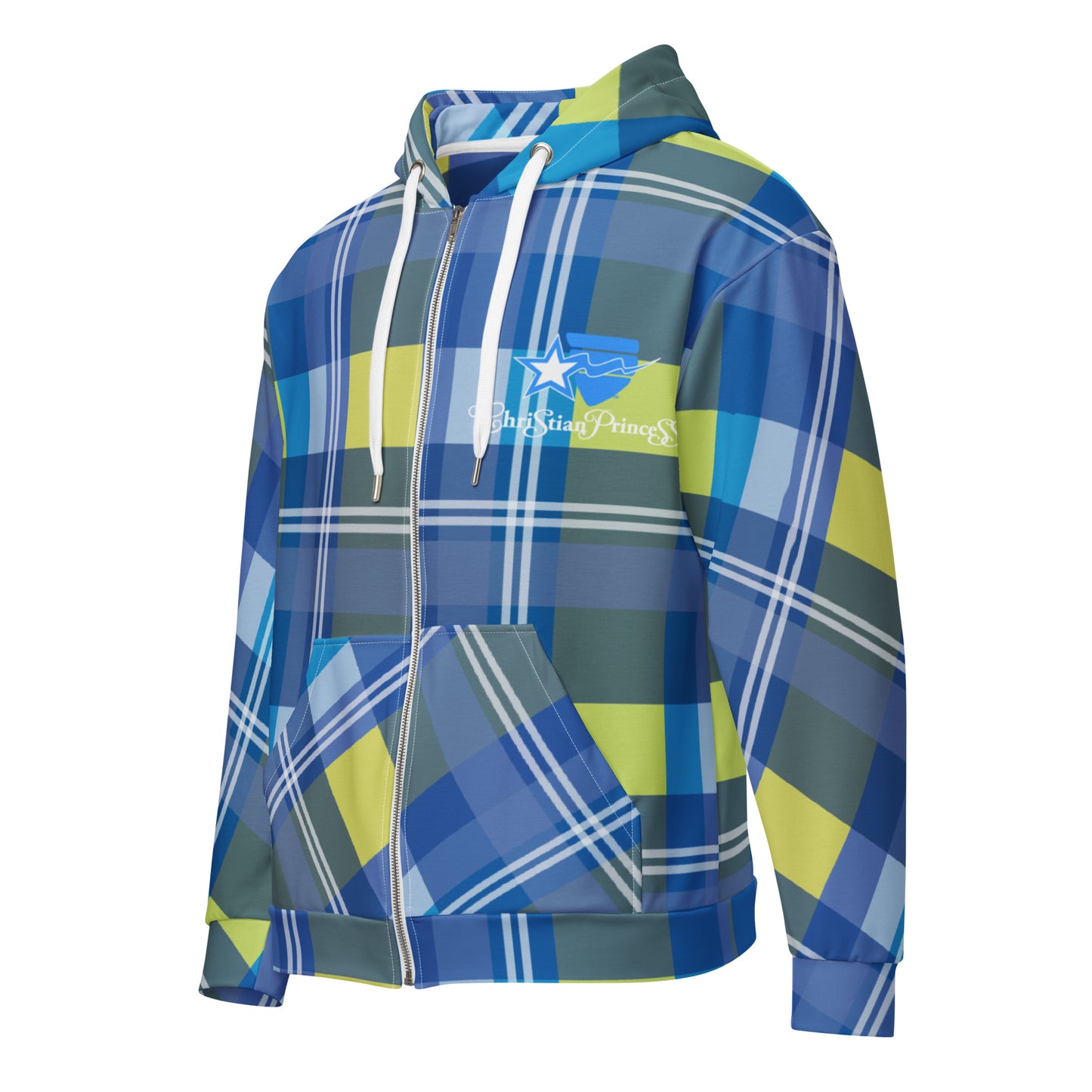 Christian Princess TM blue/yellow plaid Unisex zip hoodie free shipping