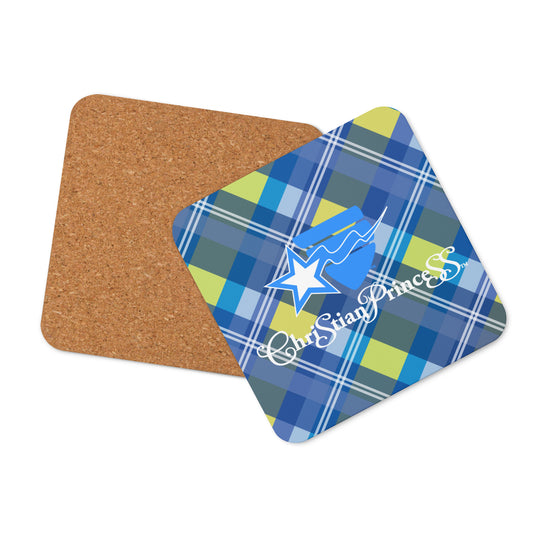 Christian Princess TM blue and yellow plaid Cork-back coaster free shipping on item