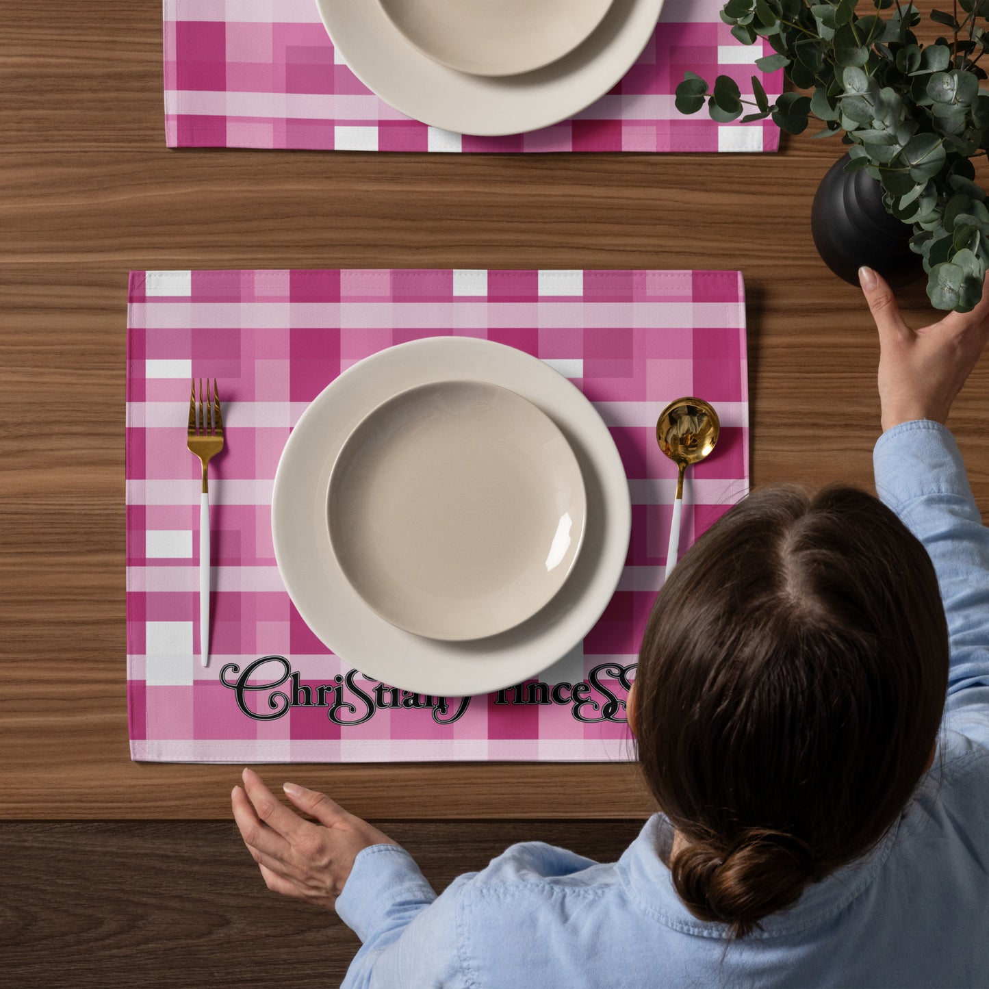 Christian Princess pink plaid Placemat Set